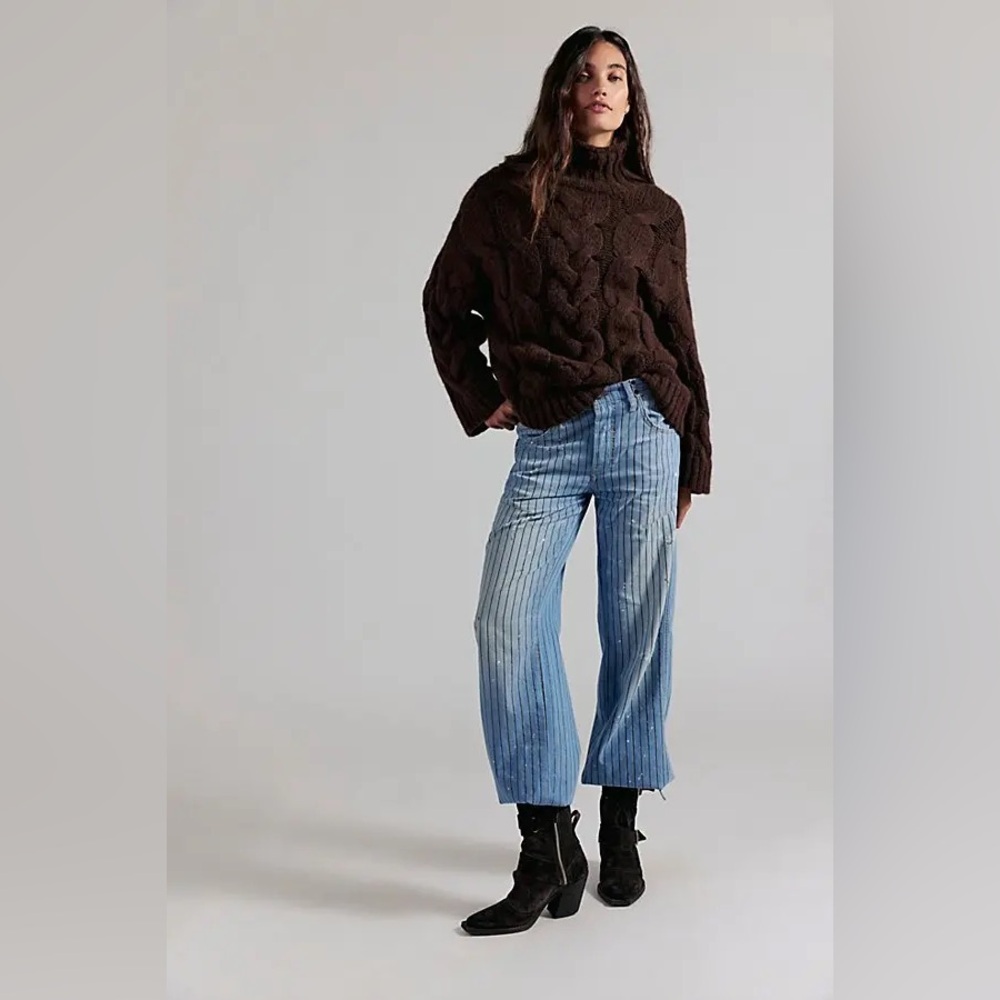 Free People Clementine SoftSpun Cable Knit Pullover espresso Medium $298